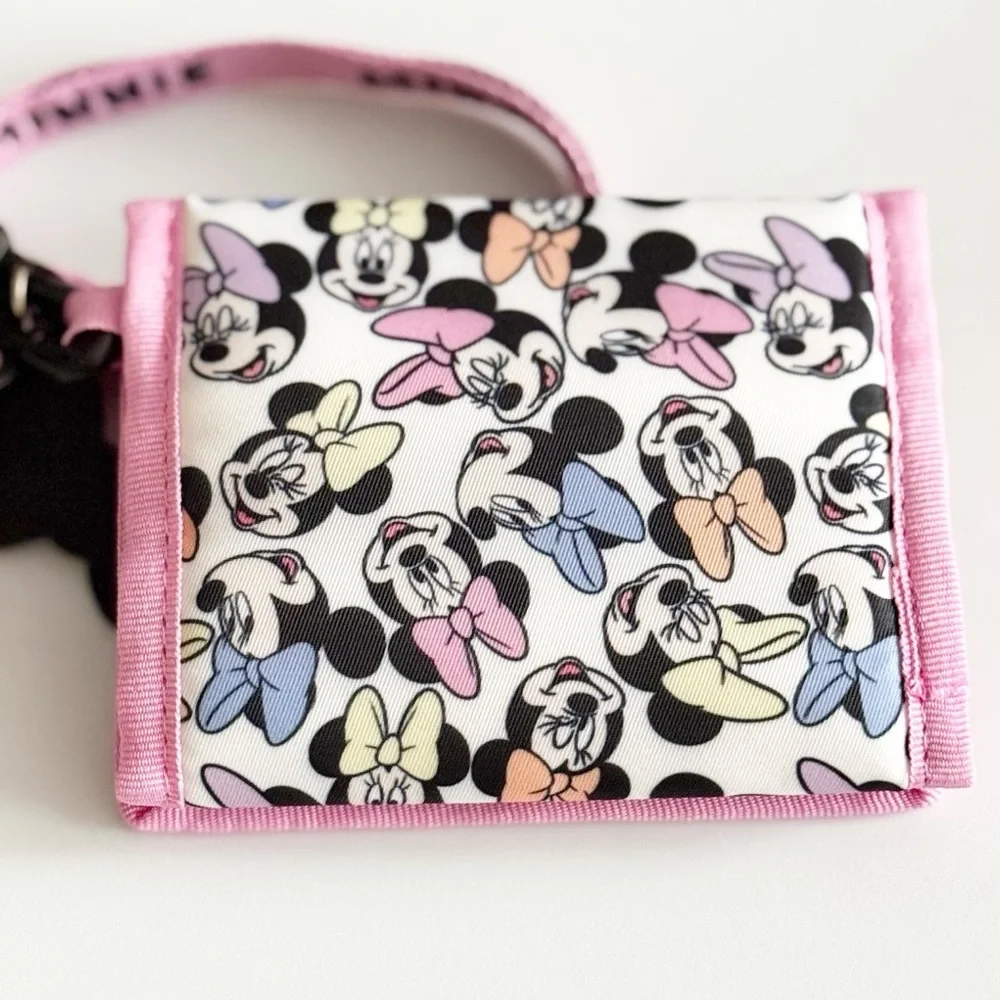 Disney Minnie Mouse Pink Pastel Lanyard Tri-Fold Wallet Official Merch